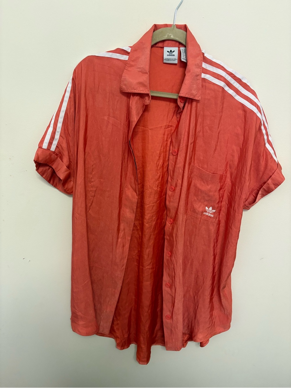 NWOT Womens Size XS Adidas Originals Satin Shirt Collared Dress FM2618 Mango